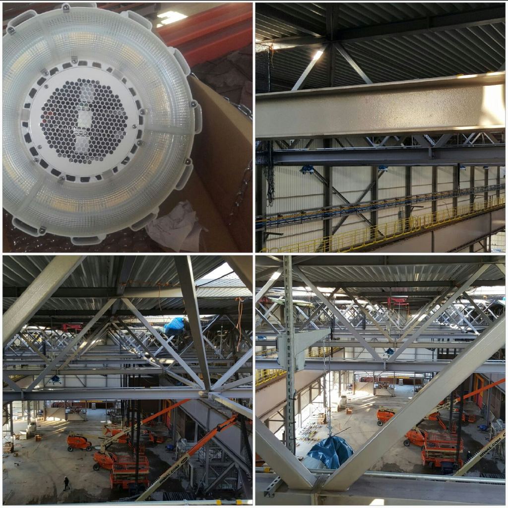 Ledarmaturen en de opslaghal in aanbouw